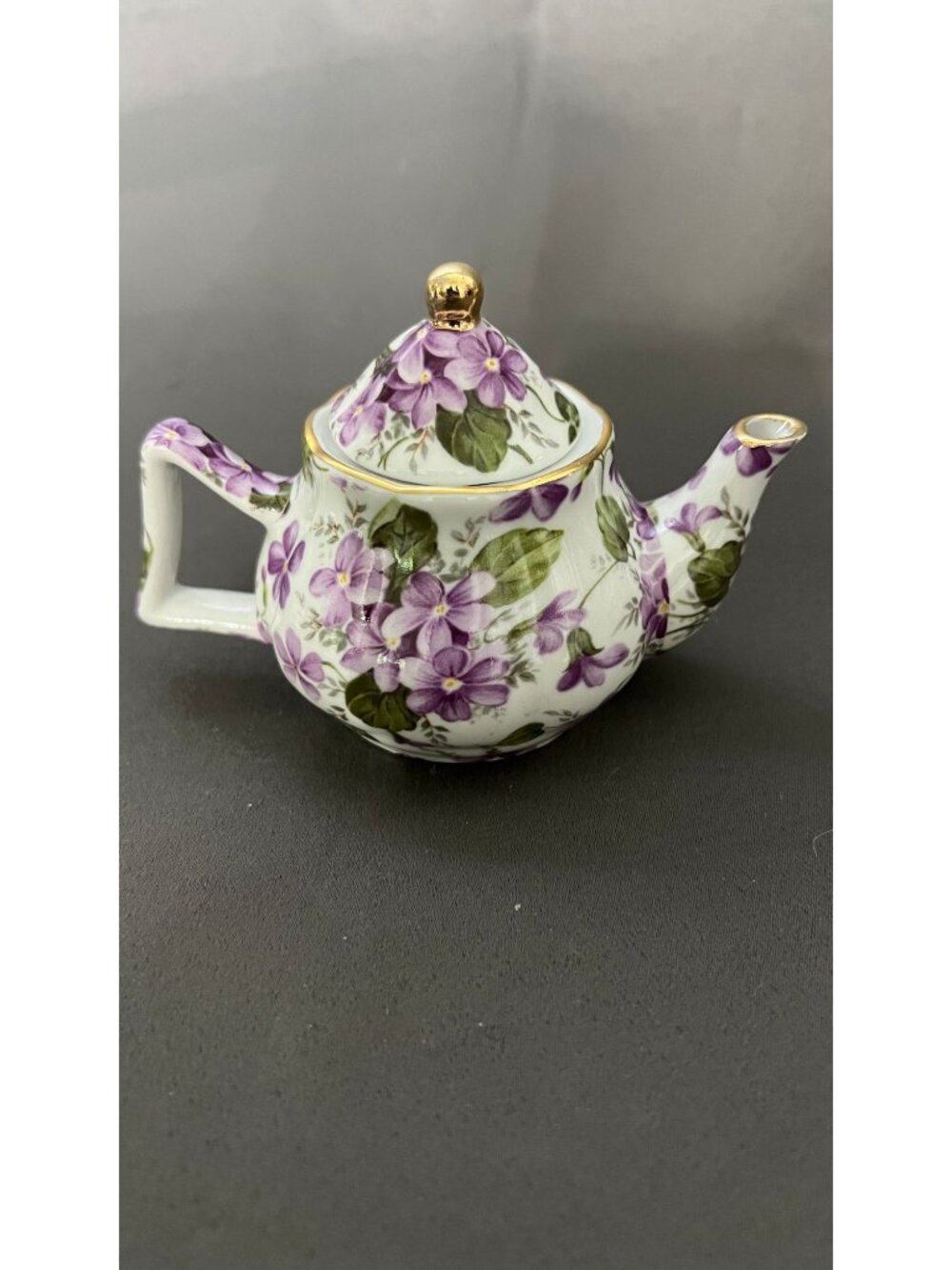 Special Place 2003 Miniature Porcelain Teapot with Violets and Gold Trim